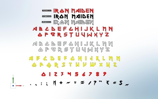 iron maiden letters numbers logo metal music heavy guitar text alphabet sources characters font vocabulary 3dletters typography figures 3d print model - Mito3D
