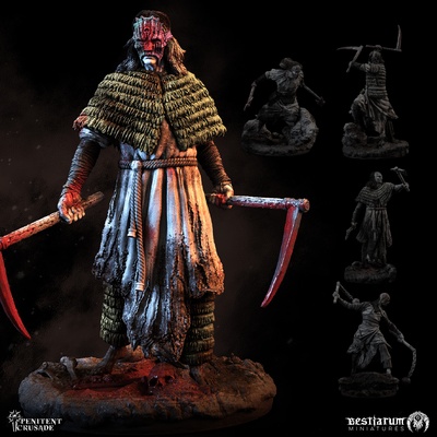 irredimiendo x 5 juego horror caballero miniaturas plato rpg soldado guerra guerrero martillo santo infantería segador paladín animales cruzada penitente 3d print model - Mito3D