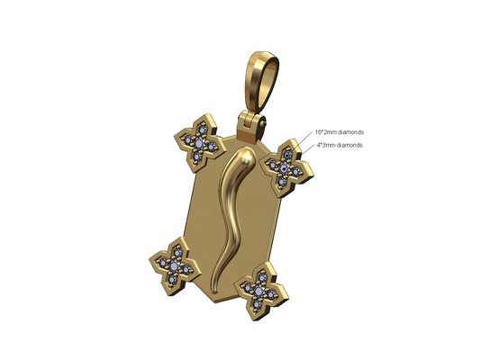 italian horn maltese star diamond corners pendant 3d print model religious cornetto moroccan necklace jewelry printable gold silver jewellery bail vintage 3d print model - Mito3D