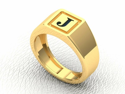 j letter meena gold mens signet ring Jewelry rings wedding band engagement 3d print model - Mito3D