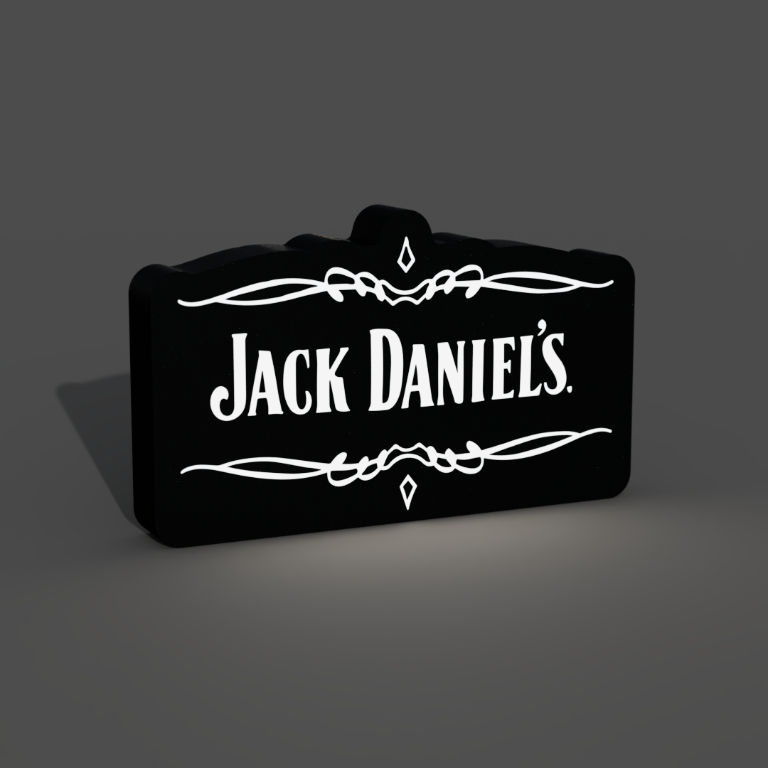 Jack Daniel's logo caja ligera LED lámpara whiskies arte fan led luz capa multicolor luces luminaria braga3dprint 3D print model - Mito3D