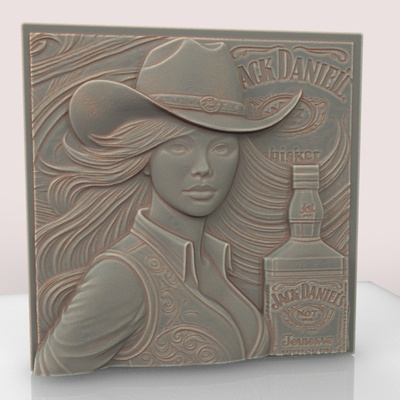 jack daniels femme bas relief figures stl fichier art 3d modèle cnc routeur soulagement impression buste mur dekor ventilateur sculptures bustes mignonne 3d print model - Mito3D