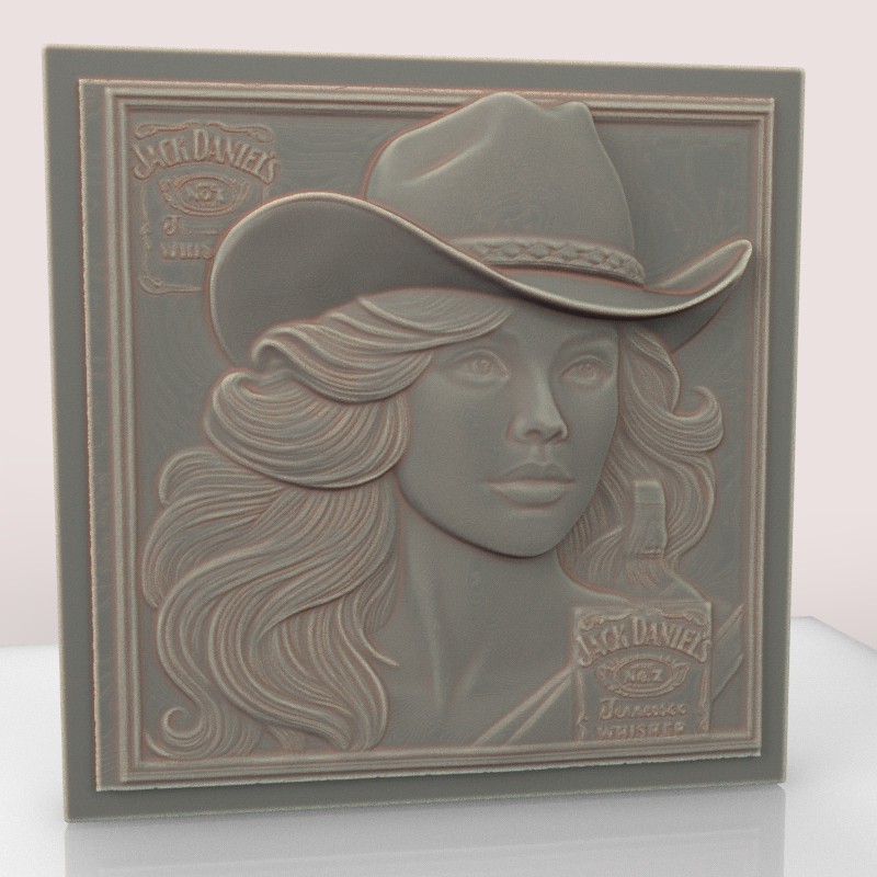 jack daniels femme bas relief figures stl fichier art 3d modèle cnc routeur soulagement impression buste mur dekor ventilateur sculptures bustes mignonne 3D print model - Mito3D