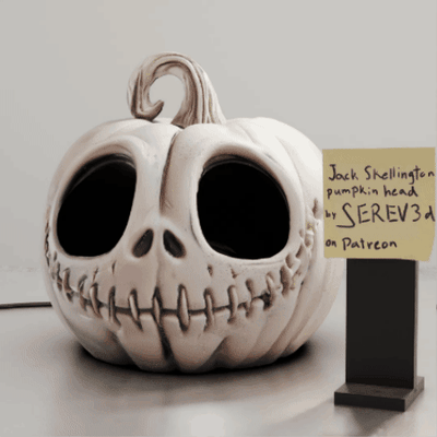 jack skellington kürbis serev3d frei funktional halloween dekoration jack lantern lampe albtraum weihnachten pflanzer stl 3d drucken 3d print model - Mito3D