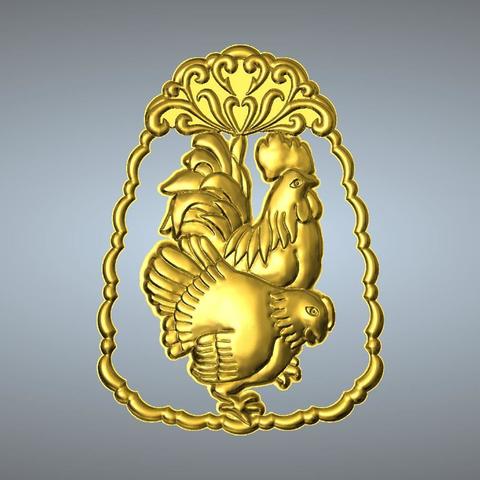 jade line carvingzodiac pendant 10 rooster jewelry 3D print model - Mito3D
