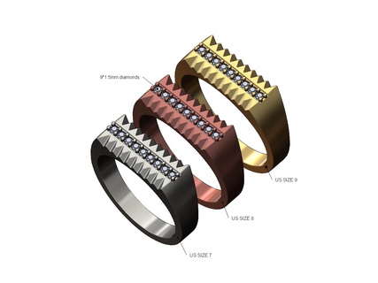 jagged sides rectangular top diamond ring us sizes 7 8 9 3d print model diamond ring rolex bling fluted watch bezel jewellery jewelry gold silver printable diamond ring luxury signet 3d model 3d printable fashion jagged faceted  3d print model - Mito3D
