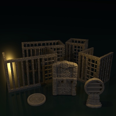 hapis mobilyalar zindan dağılmak arazi hapishane mobilya kafes hücre koruma dnd fantezi ortaçağa ait büyü dekorasyon savaş oyunları rpg masaüstü kasaba oyun kanalizasyon 3d print model - Mito3D