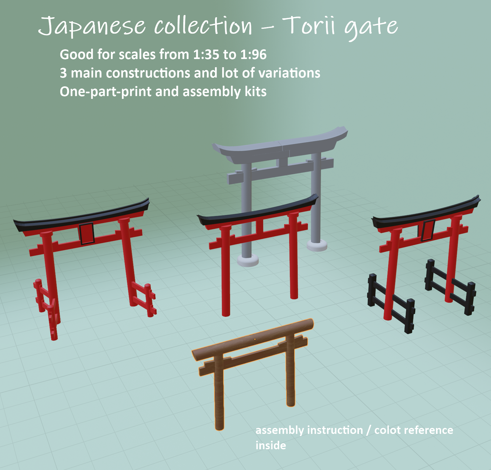 japonés colección torii puertas escala 1 35 43 48 50 55 64 72 76 87 96 ho 28 mm montaje modelo equipo Japón 56 60 3D print model - Mito3D