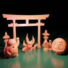 japonés fortuna conjunto Japón suerte tradicional divinidad encanto gato kitsune Daruma 3d print model - Mito3D