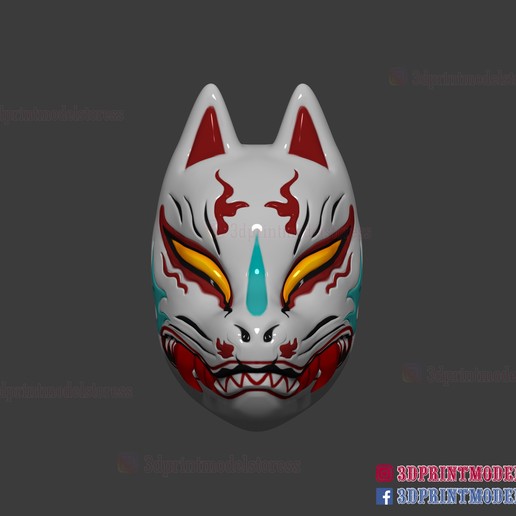 japonais masque de renard démon kitsune cosplay casque fichier stl outil kimetsu pas yaiba sabito costume japon d'horreur la fête d'halloween 3D print model - Mito3D