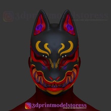 japonés del zorro demonio kitsune cosplay casco archivo stl de la herramienta máscara halloween horror el cráneo sangre japonés-máscara fox-máscara disfraces japón fox 3d print model - Mito3D