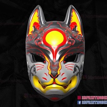 japanese fox mask demon kitsune cosplay helmet 3d print model fashion japan fox-mask-costume japanese-mask blood skull horror halloween 3d print model - Mito3D