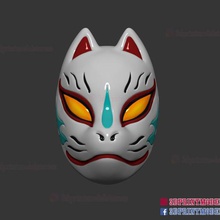 japanese fox mask demon kitsune cosplay stl file game helmet japan fox-mask-costume japanese-mask blood skull horror halloween 3d print model - Mito3D