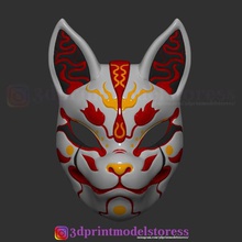 japonais masque de renard démon kitsune costume cosplay casque fichier stl outil d'halloween halloween la fête d'horreur le crâne sang japonais-masque fox-masque japon fox 3d print model - Mito3D