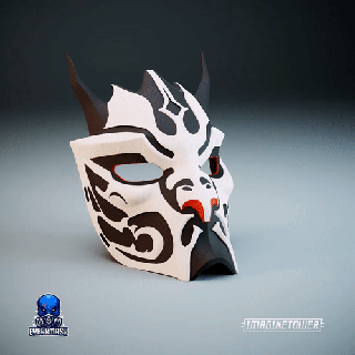 giapponese kabuki Teatro cosplay maschera viso demone samurai casco 3d print model - Mito3D