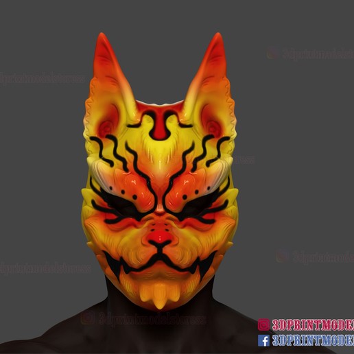 japanische kitsune-tailed demon fox cosplay mask 3d-Druck-Datei tool erschrecken böse noh-Maske kitsune hannnya Maske tailed cosplay-Maske halloween-Gesichtsmaske halloween Teufel naruto Japanisch 3D print model - Mito3D