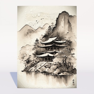 japanisch landschaft zuhause haus dekor mauer kunst architektur 3d modell traditionell japan natur szene berg aussicht zen garten minimalistisch kultur digital skulptur orientalisch design still asiatisch drucken heiter kulturell szenisch modern 3d print model - Mito3D