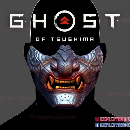 japanese oni samurai ghost mask - tsushima cosplay costume halloween helmet of ninja demon gaming game kitsune japan 3D print model - Mito3D