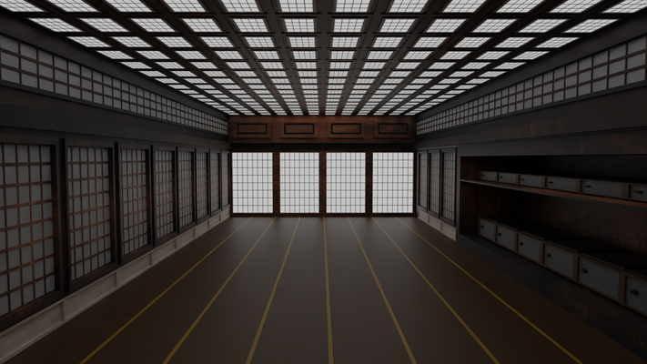 japanese training dojo ninja japan interior hall china assassin samurai asian game scene living room 3d print model - Mito3D