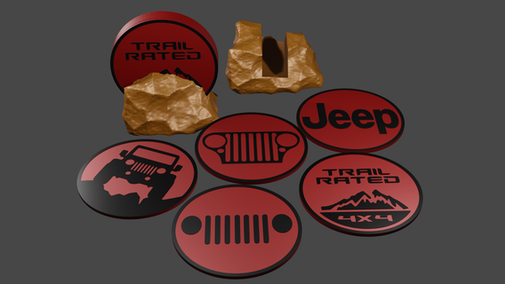 jeep coaster set rock holders drink beer bar mancave table decoration truck vehicle 3d print model - Mito3D