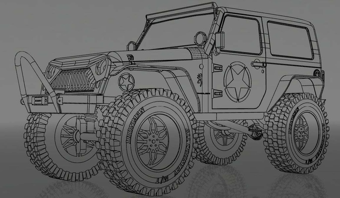 jeep wrangler jk 8inch long static model gadget 3d print model - Mito3D