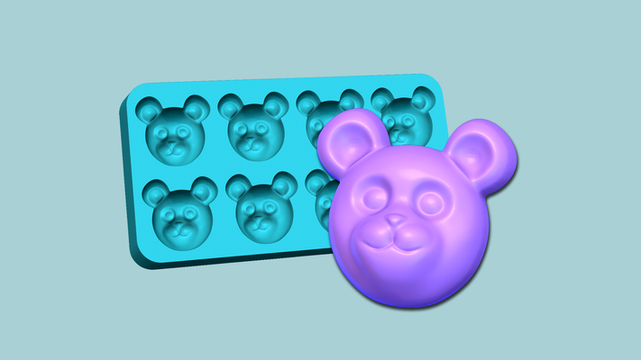 jelly candy molding bear face - gummy mould tools sweet mold moulding silicon artisan cooking creative cute funny animal tool decor 3d print model - Mito3D
