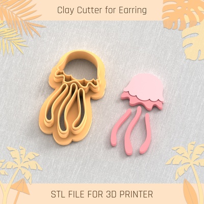 jellyfish summer clay cutter tools earring turtle beach shell 3d print model - Mito3D
