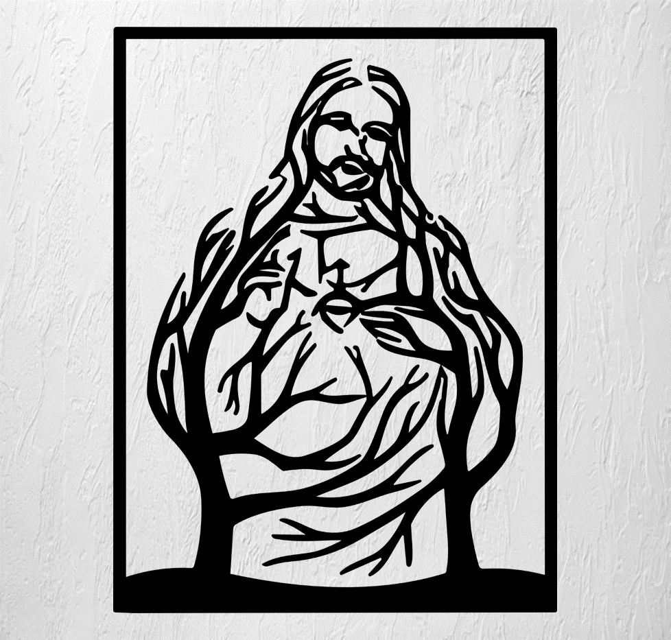 Jesús Cristo arboles pared Arte 2d decoración Mesías figura tormenta Dios religión católico Biblia 3D print model - Mito3D