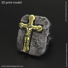 jesus cross vol1 ring jewelry rings cathedral medieval gold silver punk mystic mythical god lord christ church holly worship jewel fashion ancient christianity religious biker celtic gothic 3d print model - Mito3D