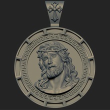 İsa baş 3 3d yazıcı modeli kolye sanat cathlic heykel çapraz mücevher dini Mesih Tanrı portre kabartma madalyon 3d print model - Mito3D