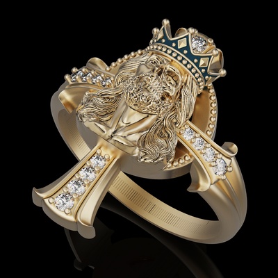 jesus crânio cruz anel joalheria tendência moda fantasia projeto prata ouro 3d print model - Mito3D
