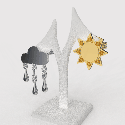 jewelry earring sun crying cloud printable stl jewelry earring-cloud earring-sun earring-tears 3dprinted design dowload-3d-file ready-to-print golden jewel jewellery print printabl printing prototyping earring-file jewelry-stl 3d print model - Mito3D