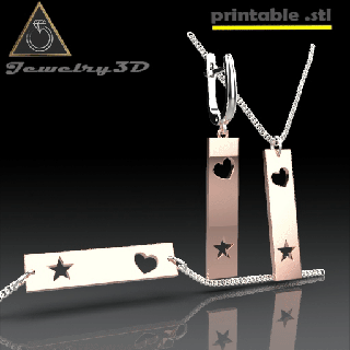 joalheria imprimível retângulo+estrela+coração brinco pulseira pingente 3d print model - Mito3D