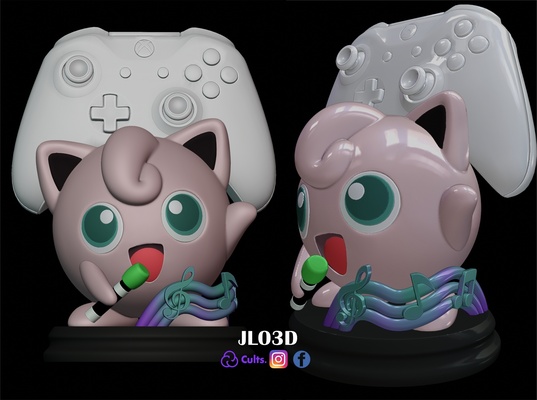 jigglypuff controle video game stand pokémon figura ficar pé arte esculpir suporte anime criatura picareta 3d print model - Mito3D