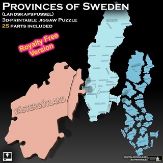 jigsaw puzzle provinces sweden royalty free version pussel toy toys kid r tsel scandinavia sverige landskap school map geography karta bohusl n uppland dalsland world 3d print model - Mito3D