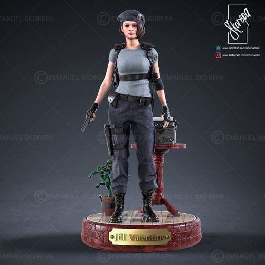 jill enamorado re1 estrellas Arte residente mal zombi paraguas mapache virus ciudad dioram stl justicia 3dprint impresion3d coleccionable figura horror diorama 3D print model - Mito3D