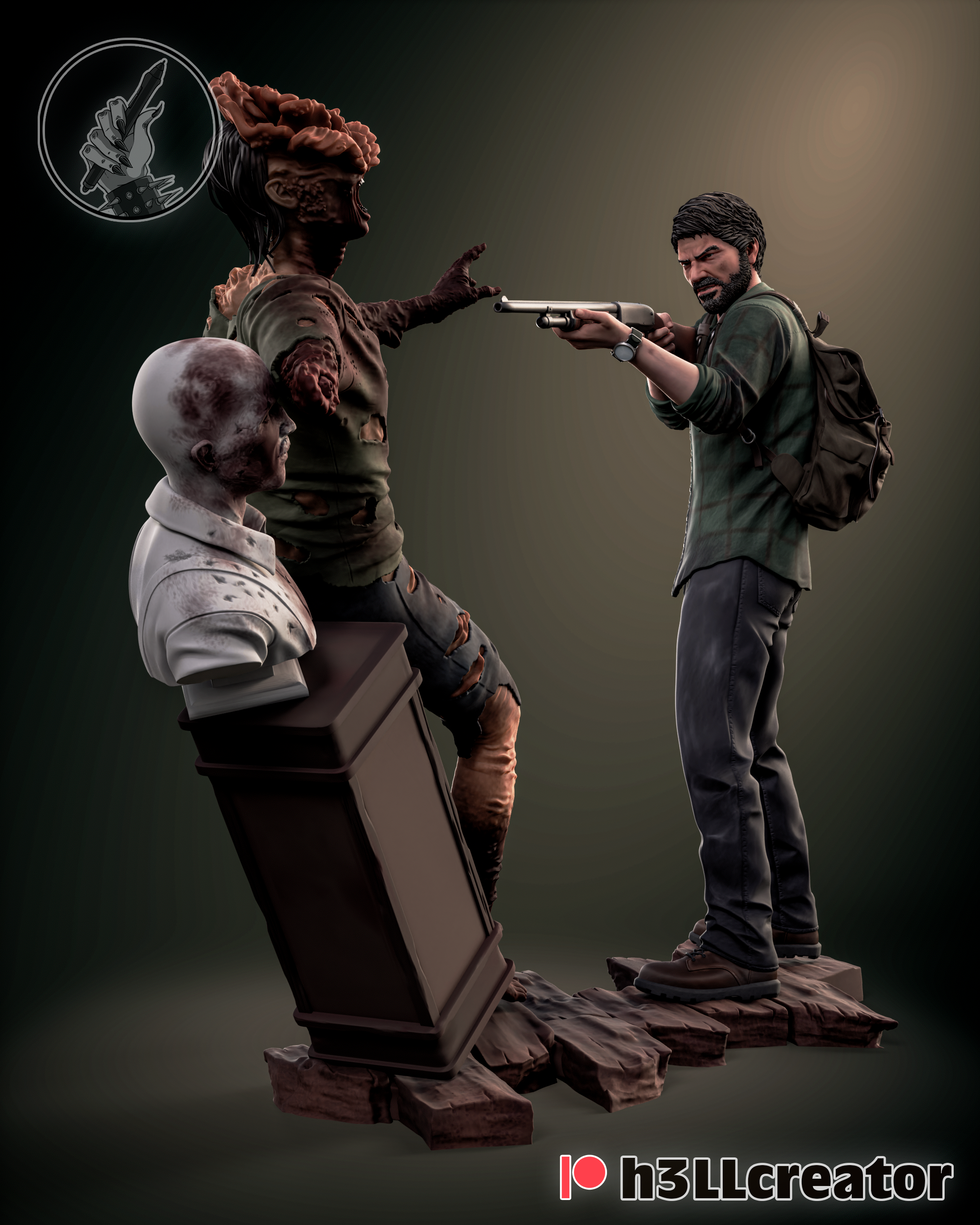 joel scorso us tlou ellie zombie clicker diorama netflix stazione gioco 3D print model - Mito3D