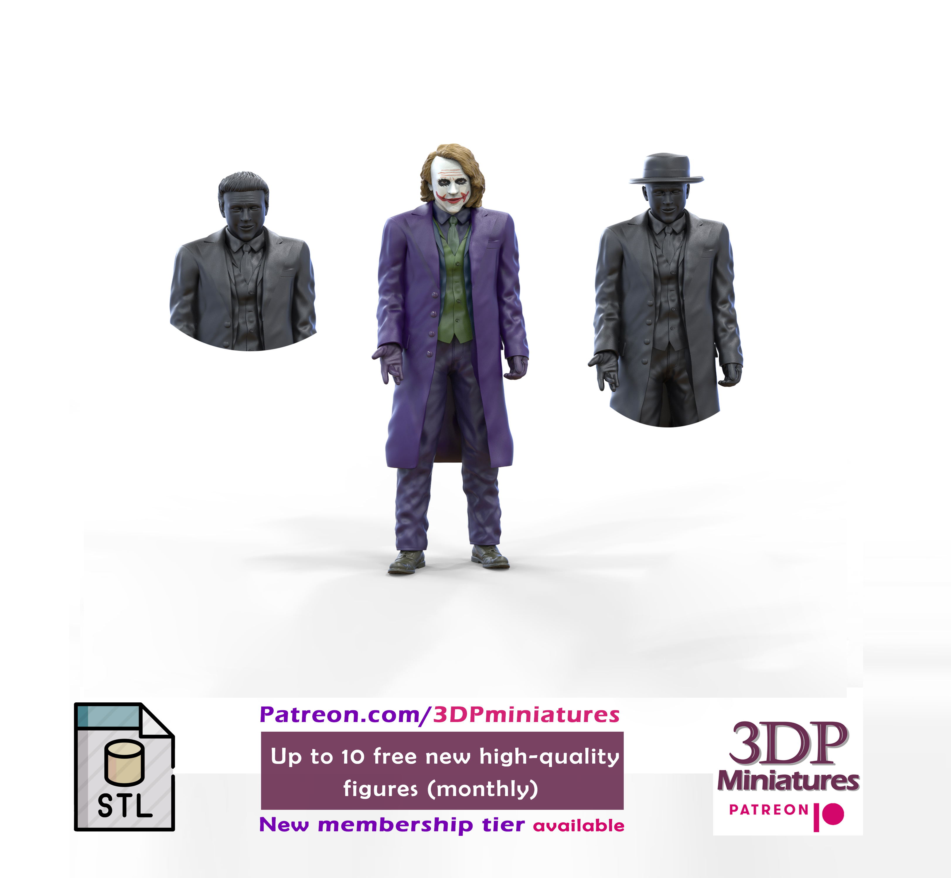 Joker dunkel Ritter Heide Hauptbuch Miniatur 3d print Miniaturen Figuren 3dp miniatures Diorama Figur Druckguss figures Film 3dpminiatures Batman 3dprint Hut 3D print model - Mito3D