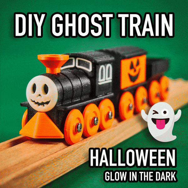 jolly ghost train brio ikea compatible Game toy diesel locomotive halloween wagon freight cargo toytrain hopper transport car spooky 3D print model - Mito3D