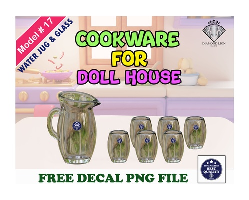 jug & glass set water game girls toy kids cooking container juice ready to print doll house playing miniature 3d print model - Mito3D