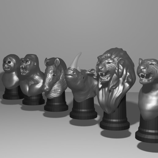 selva de xadrez jogo leão leona gorila macaco zebra rhino selvagem animais 3D print model - Mito3D