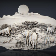 giungla scena del router di cnc arte elefante leone guepar 3d print model - Mito3D