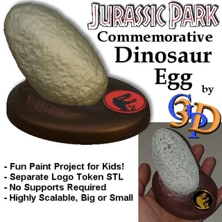 jurassic park commemorative dinosaur egg stand fun kids art paint project world dino t-rex trex tyrannosaurus rex movie token 3d print model - Mito3D