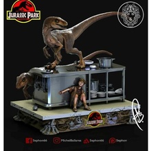 giurassico parco cucina scena Jurassic Park dinosauro velociraptor creativegeekmb modeledbymichel fan art 3dart 3dprint cacciatore predatore bestia fantasia immaginario creatura arte sculture 3d print model - Mito3D