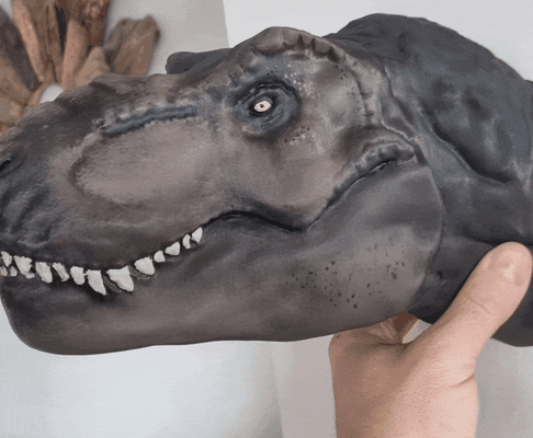 jurássico parque tiranossauro rex parede monte cabeça exibição t trex dinossauro fracasso montado 3d print model - Mito3D