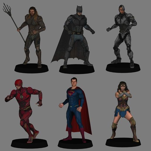 justicia liga x6 paquete 3d impresión Aquaman destello cyborg batman superhombre mujer Maravilla preguntarse zacks disfrutar dc historietas 3D print model - Mito3D