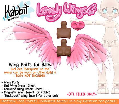 kabbit bjd lovely wings bjds - fdm sla printers ball jointed doll angel 3d print model - Mito3D