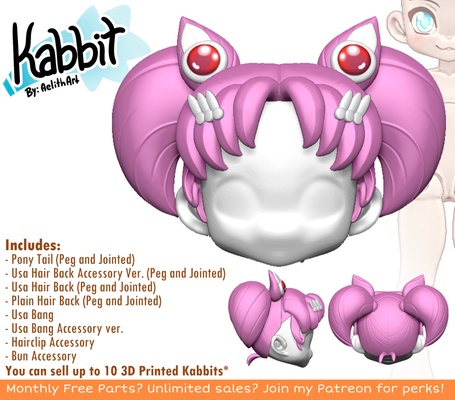 kabbit wig usa bjds - fdm sla printers game bjd ball jointed doll chibi sailor moon anime aelithart 3d print model - Mito3D