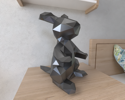 canguru pobre animal geométrico origami arte escultura estátua lapidado decorativo modelo parede poli fantasia 3d print model - Mito3D