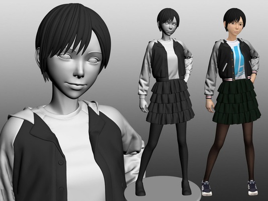 karl short hair girl in streetwear outfit art 3d model release gaming game awesome cool 3d print model - Mito3D